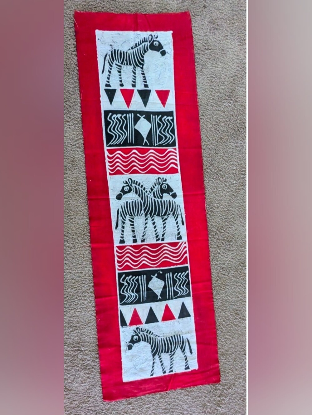 Original Batik Zebra Textile Wall Hanging African Safari Folk Art 61" X 19"